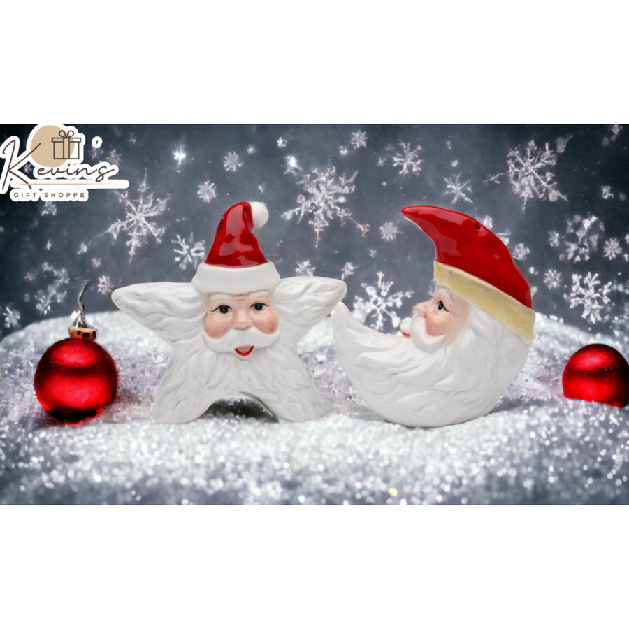 Ceramic Christmas Star and Moon Santa Salt and Pepper ShakersHome DcorKitchen DcorChristmas Dcor Image 1