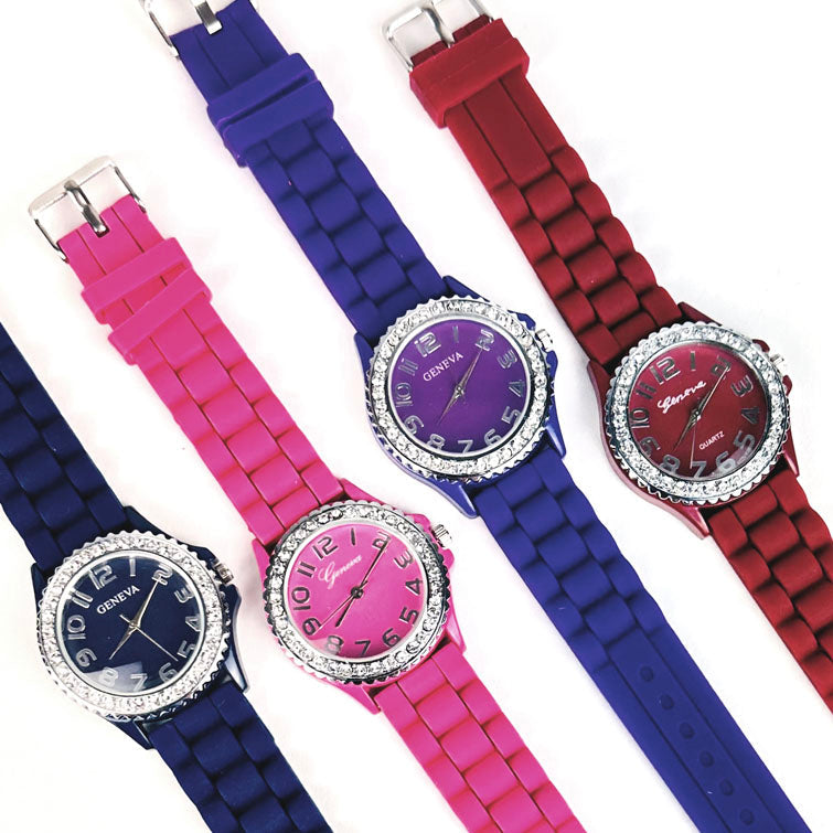 CLEARANCE SALE - Geneva Silicon 4 Colors Band Watch Wholesale Crystal Bezel Watches for Women Image 2