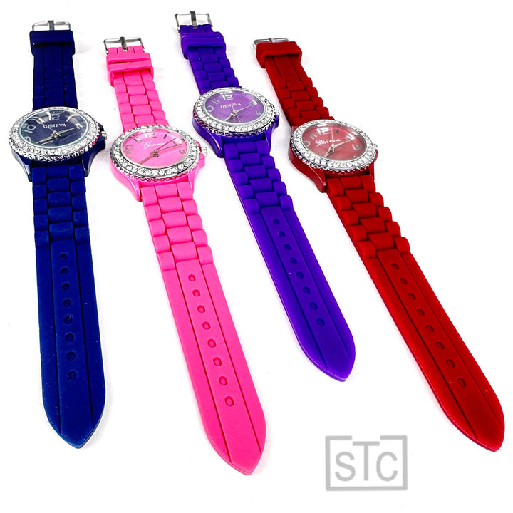 CLEARANCE SALE - Geneva Silicon 4 Colors Band Watch Wholesale Crystal Bezel Watches for Women Image 4