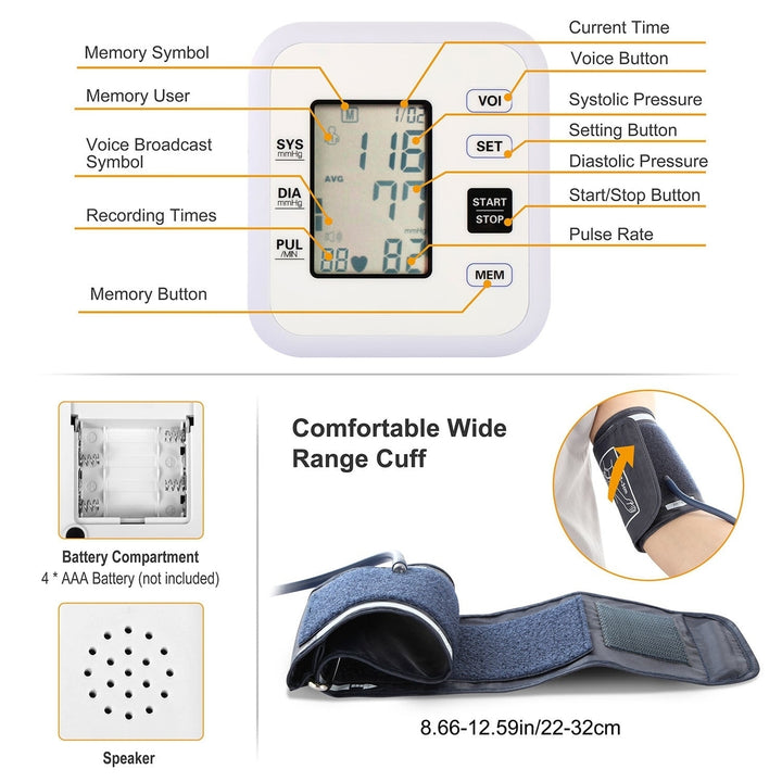 Arm Blood Pressure Monitor with Adjustable Cuff (8.7in-12.6in) Irregular Heartbeat Detector Image 3