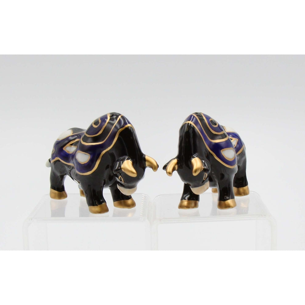 Ceramic Black Bull with Gold Accents Salt And Pepper ShakersHome DcorKitchen Dcor Image 2