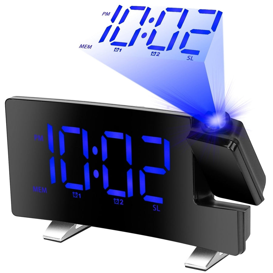 Projection Alarm Clock with Radio Function 7.7In Curved Screen LED Digital Alarm Clock with Dual Alarms 4 Dimmer 12 24 Image 1