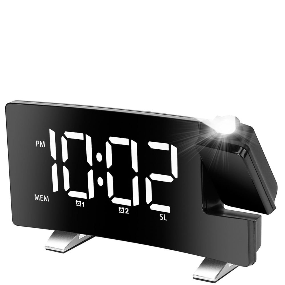 Projection Alarm Clock with Radio Function 7.7In Curved Screen LED Digital Alarm Clock with Dual Alarms 4 Dimmer 12 24 Image 2