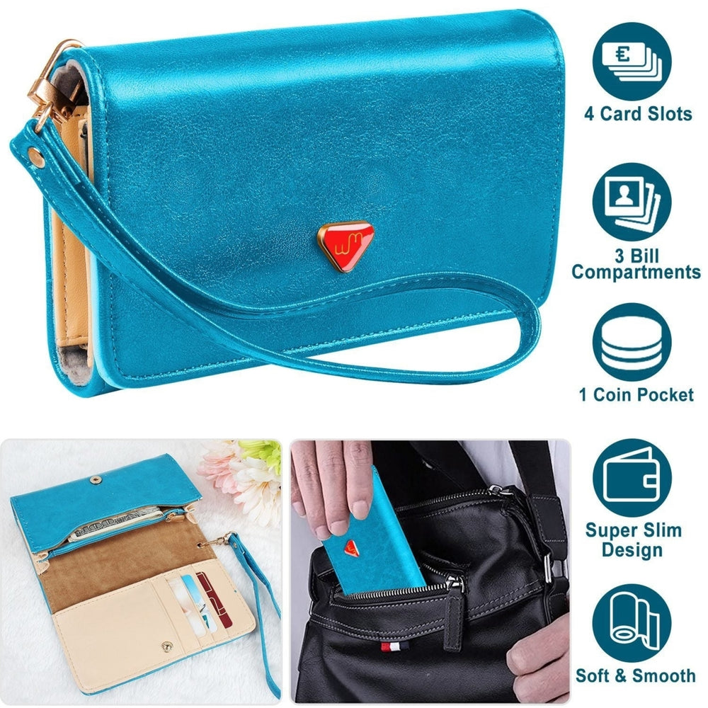 Women Wristlet Wallet PU Leather Lady Purse Credit Card Holder 4 Card Slots 3 Money Pouches 1 Coin Pocket Image 2
