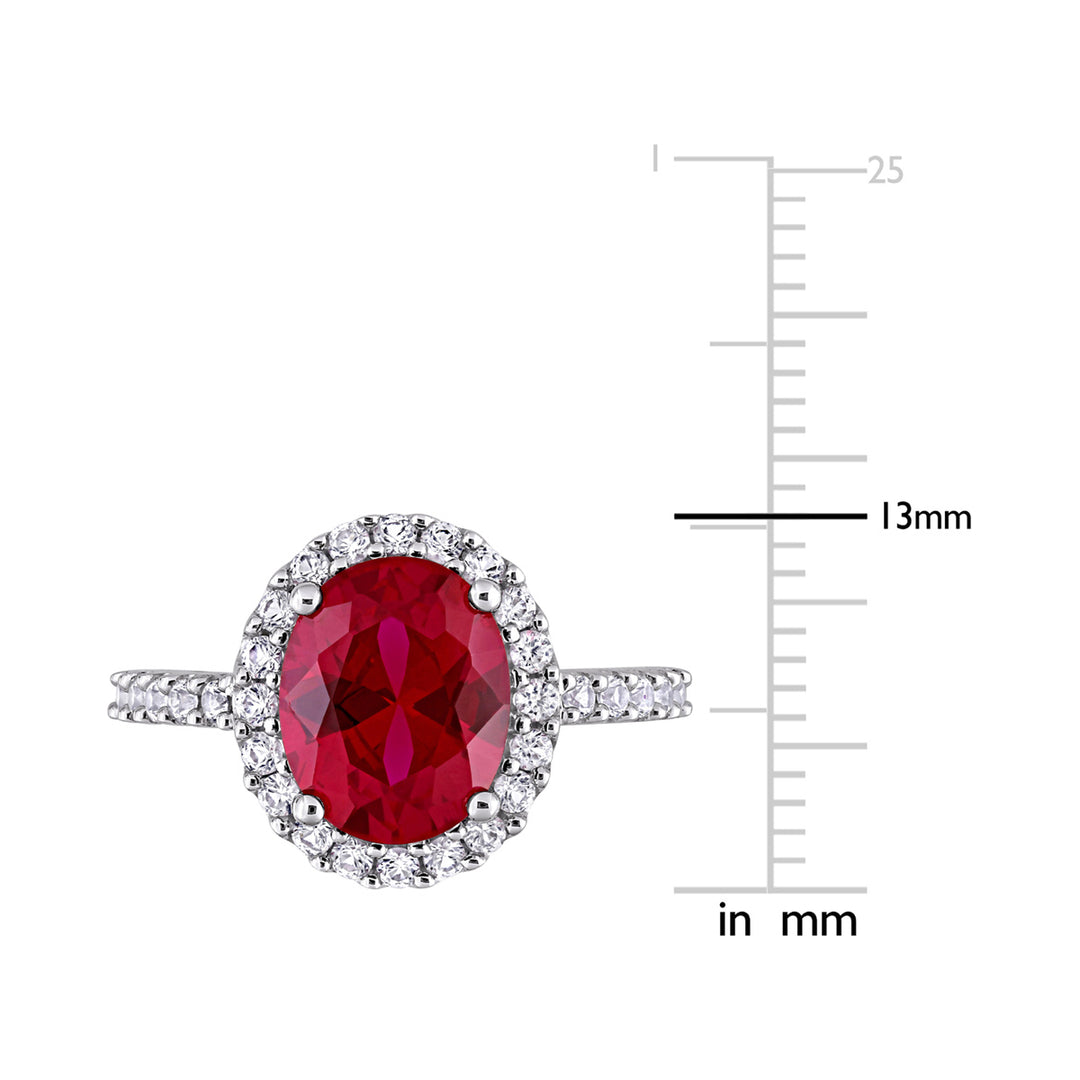 4 3/4 Carat (ctw) Lab-Created Ruby and White Sapphire Halo Engagement Ring in 10K White Gold Image 3