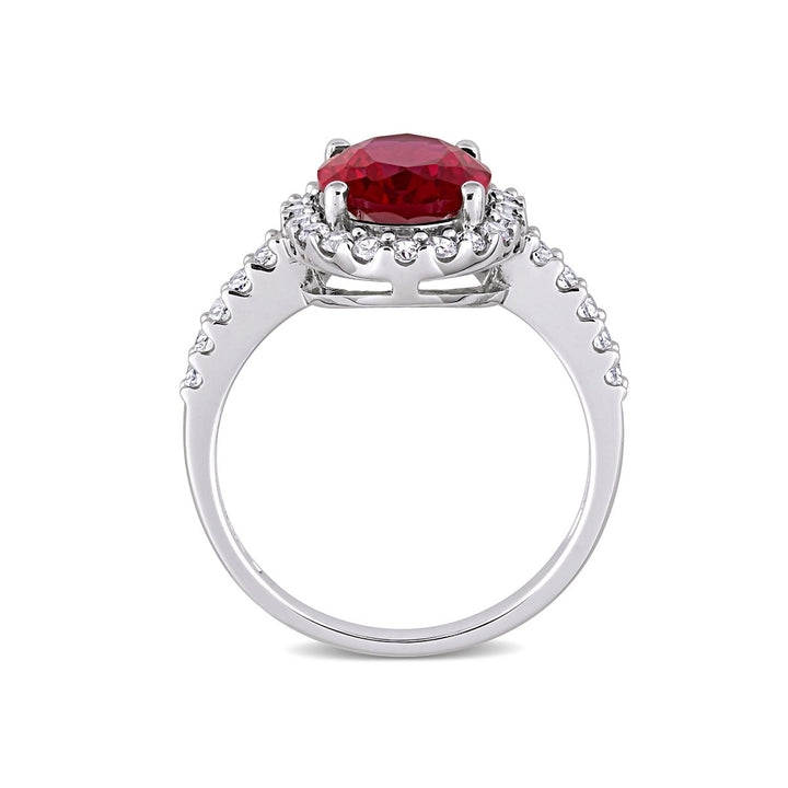 4 3/4 Carat (ctw) Lab-Created Ruby and White Sapphire Halo Engagement Ring in 10K White Gold Image 4