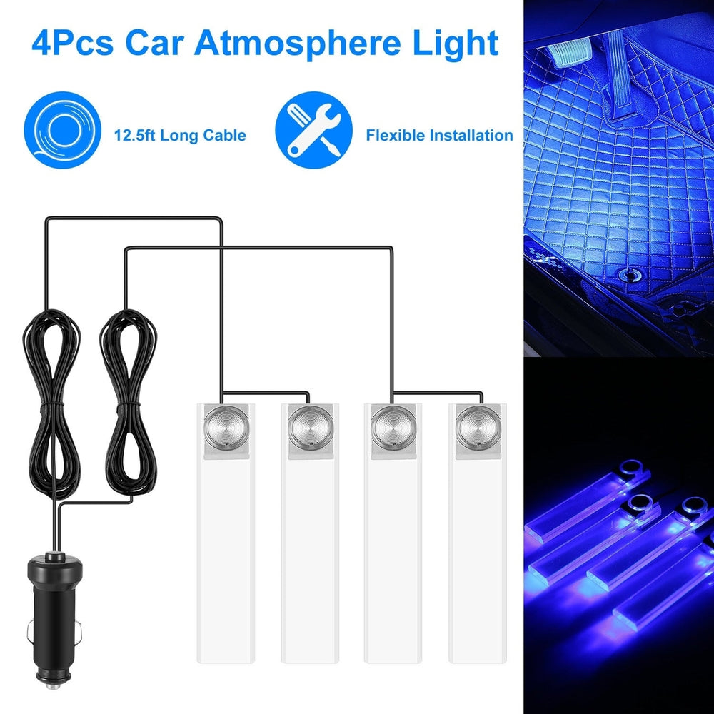 4Pcs Car Interior LED Atmosphere Light Car Charge Decorative Lamp DC 12V Blue Light Image 2