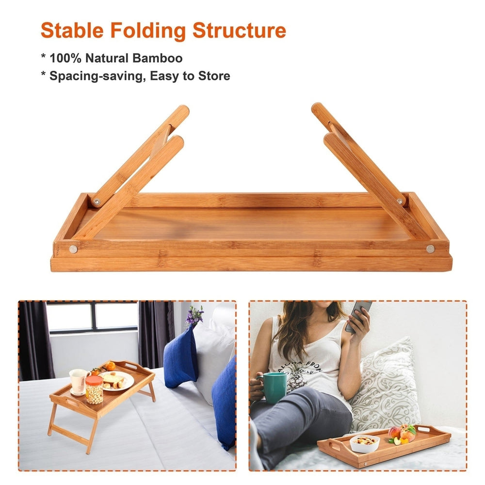 Bed Tray Table Breakfast Tray Bamboo Folding Bed Table Serving Snack Tray Desk with Handles Image 2