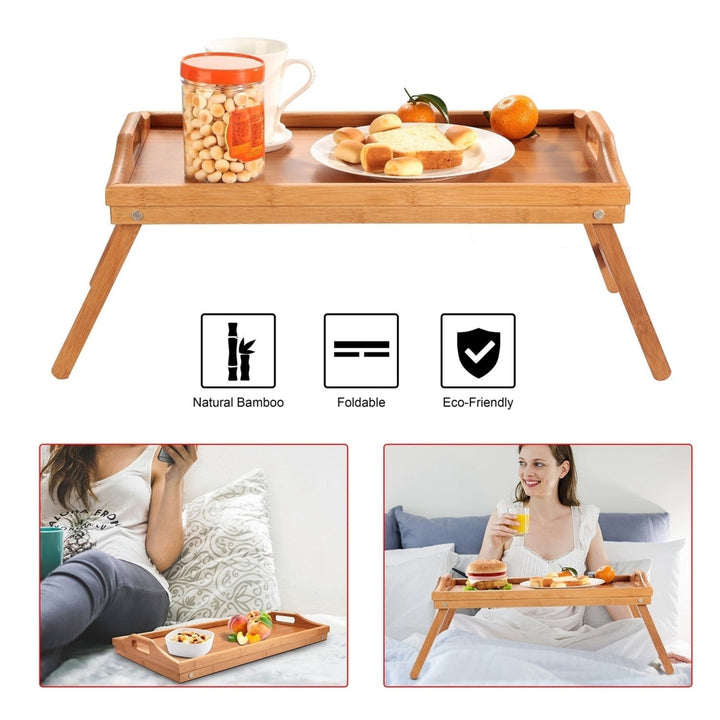 Bed Tray Table Breakfast Tray Bamboo Folding Bed Table Serving Snack Tray Desk with Handles Image 4
