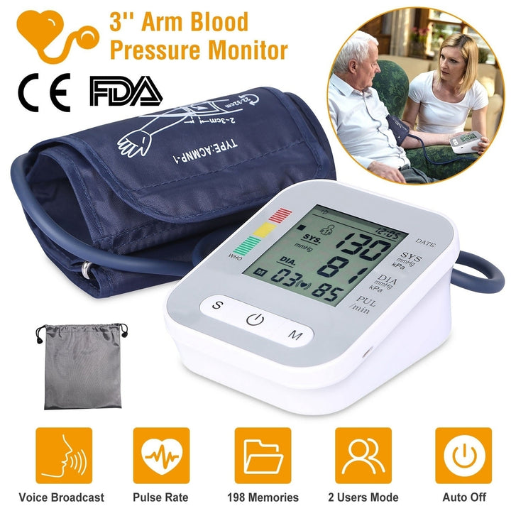 Digital Arm Blood Pressure Monitor LCD Digital Heart Beat BP Gauge Health Test with Voice Image 2