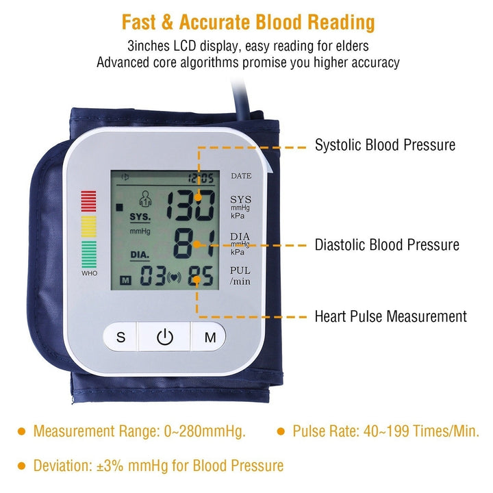 Digital Arm Blood Pressure Monitor LCD Digital Heart Beat BP Gauge Health Test with Voice Image 3