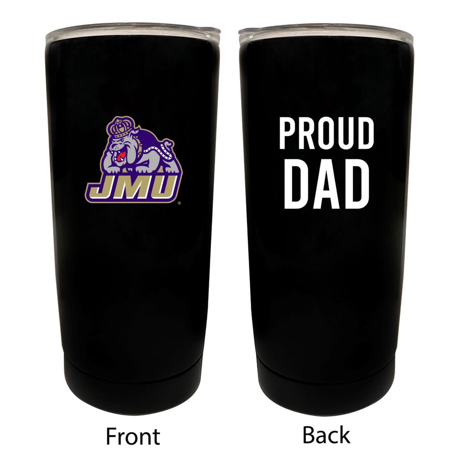 James Madison Dukes NCAA Insulated Tumbler - 16oz Stainless Steel Travel Mug Proud Dad Design Black Image 1