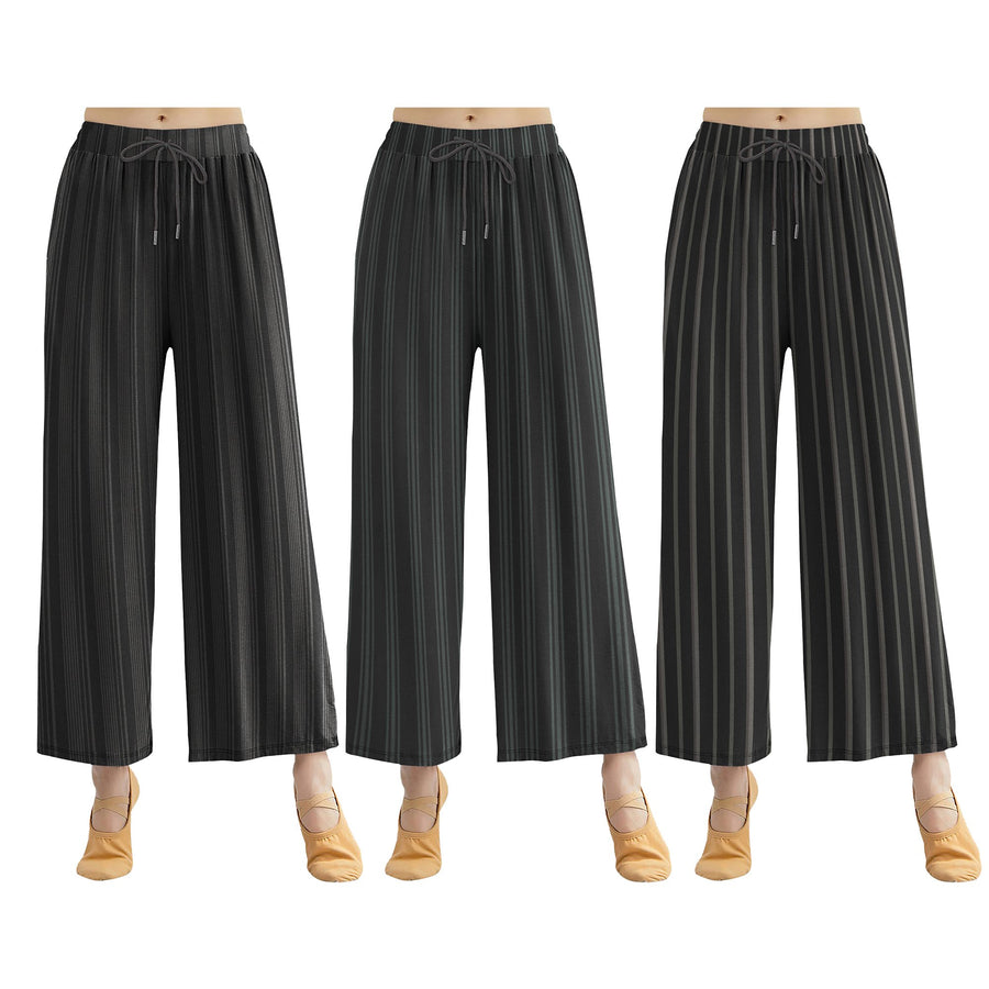 3-pack Ladies Stripe Palazzo Pants-Wide LegDrawstringQuick-Dry Breathable Soft Comfy Formal Casual Beach Lounge Summer Image 1