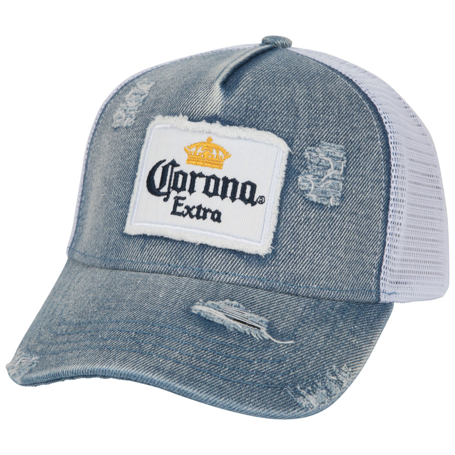 Corona Extra Label Patch Distressed Light Denim Adjustable Hat Image 1