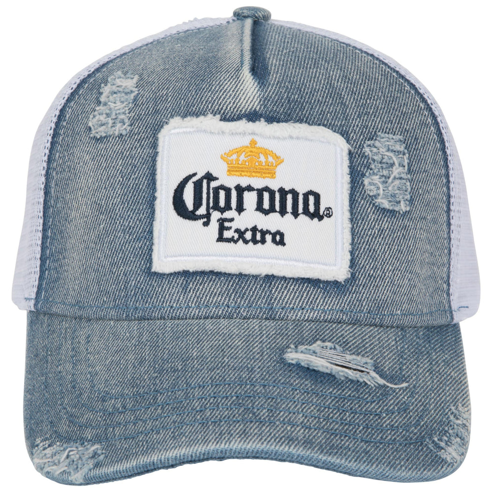 Corona Extra Label Patch Distressed Light Denim Adjustable Hat Image 2