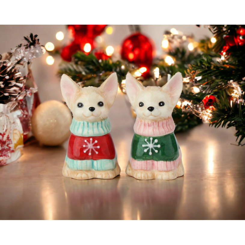 Ceramic Christmas Chihuahua Dog Salt And Pepper ShakersKitchen Dcor, Image 1