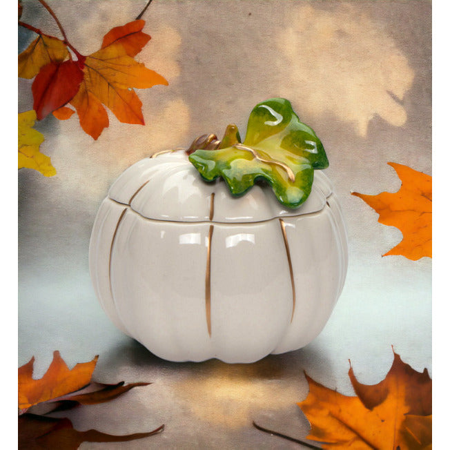 Ceramic White Pumpkin Candy Box - Small SizeHome DcorKitchen DcorFall DcorThanksgiving Dcor Image 1
