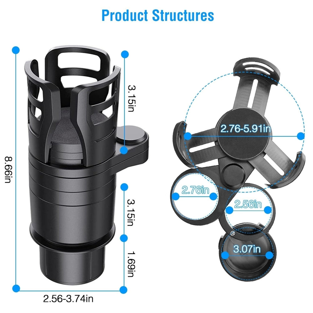 4 In 1 Car Cup Holder Expander Adapter Multifunctional Water Cup Mount Stand 360 Rotating Drink Bottle Organizer with Image 2