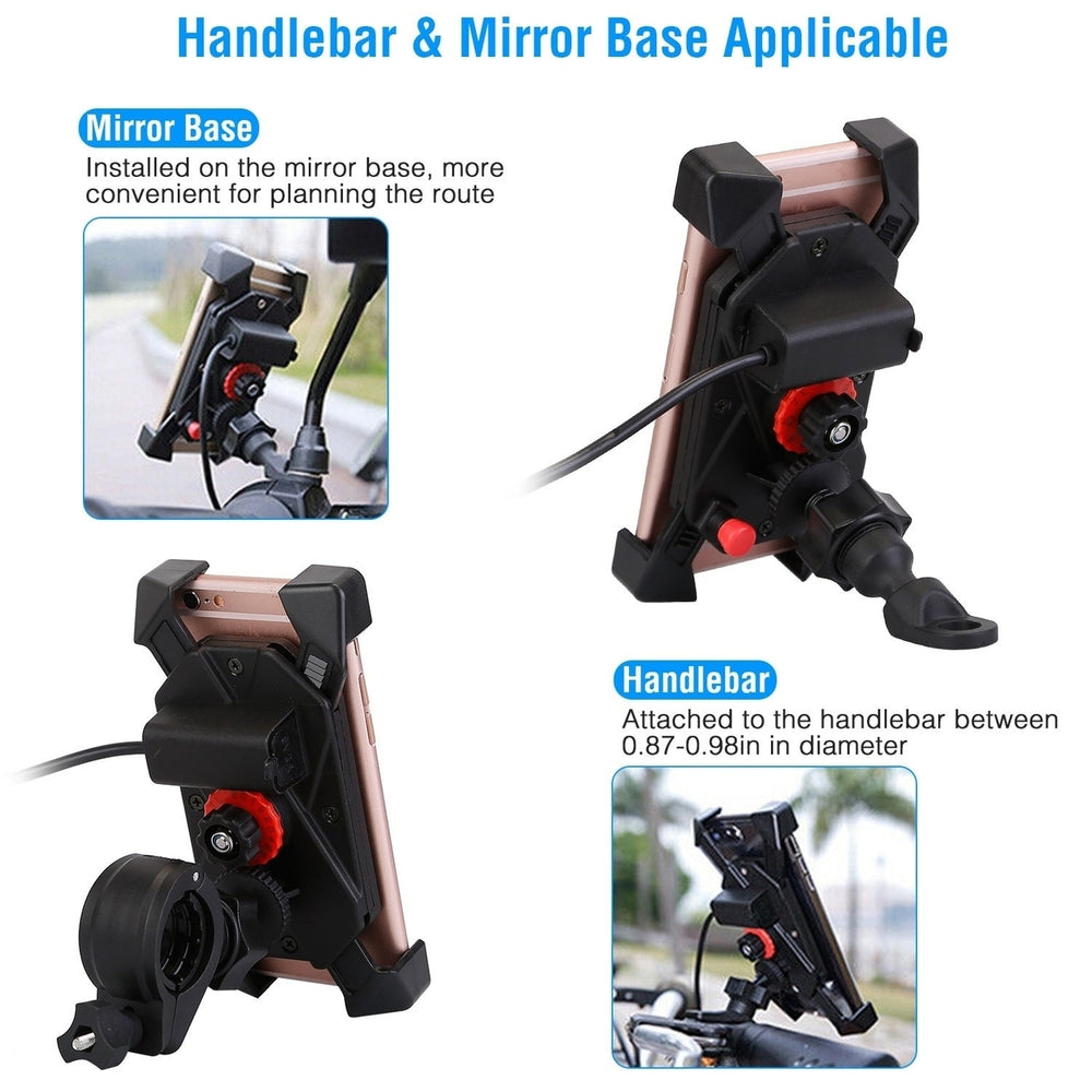 Handlebar Mirror Mobile Phone Holder Bicycle Bike Motorcycle Bracket Mount for 4in-6.5in Screen USB Rechargeable Image 2