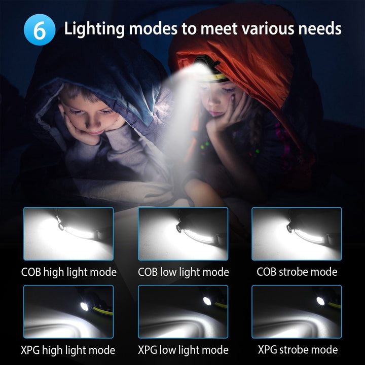 Rechargeable Motion Sensor Head Lamp 6 Light Modes COB XPG Head Light Torch Flashlight 270 Beam IPX5 Waterproof Image 4