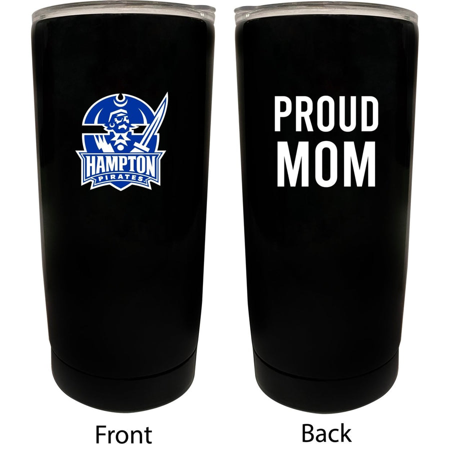 Hampton University NCAA Insulated Tumbler - 16oz Stainless Steel Travel Mug Proud Mom Design Black Image 1