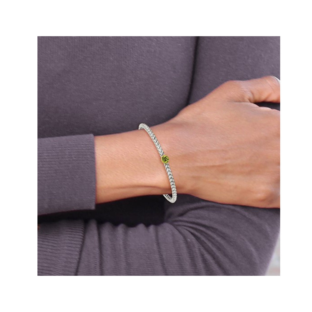3/4 Carat (ctw) Natural Green Peridot Bangle Bracelet in Sterling Silver Image 3