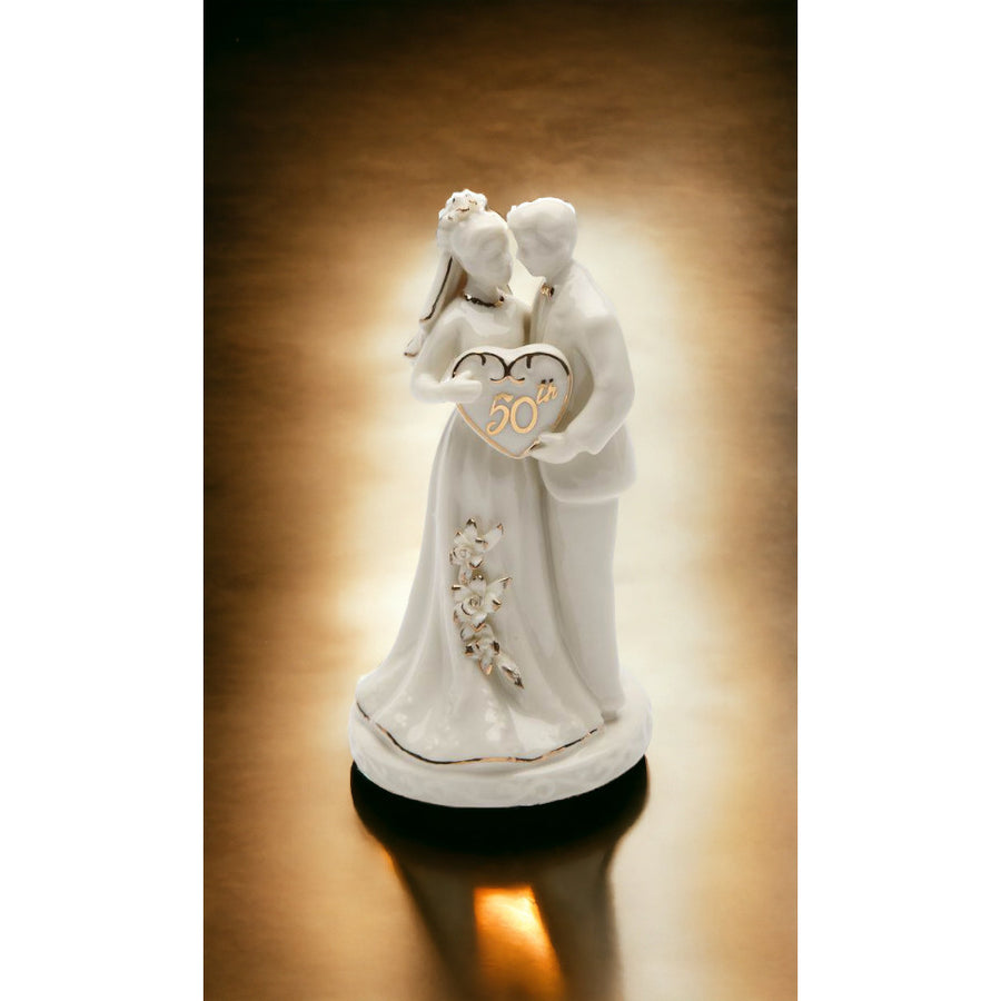 50th Anniversary-The Golden Anniversary-Hand Crafted Ceramic Cake Topper with Golden AccentsAnniversary Dcor, Image 1