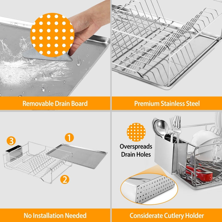 Dish Drying Rack Stainless Steel Dish Rack with Drainboard Cutlery Holder Kitchen Dish Organizer Image 10