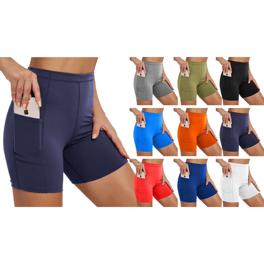 2-Pack Womens Workout Compression Training Shorts with Pocket Moisture Wicking Soft Solid Active Wear Bottoms for Image 1