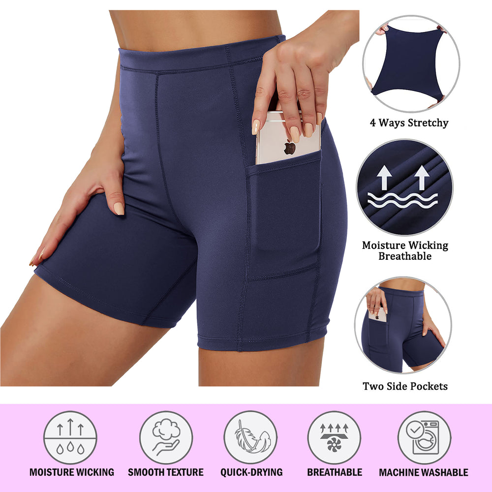 2-Pack Womens Workout Compression Training Shorts with Pocket Moisture Wicking Soft Solid Active Wear Bottoms for Image 2