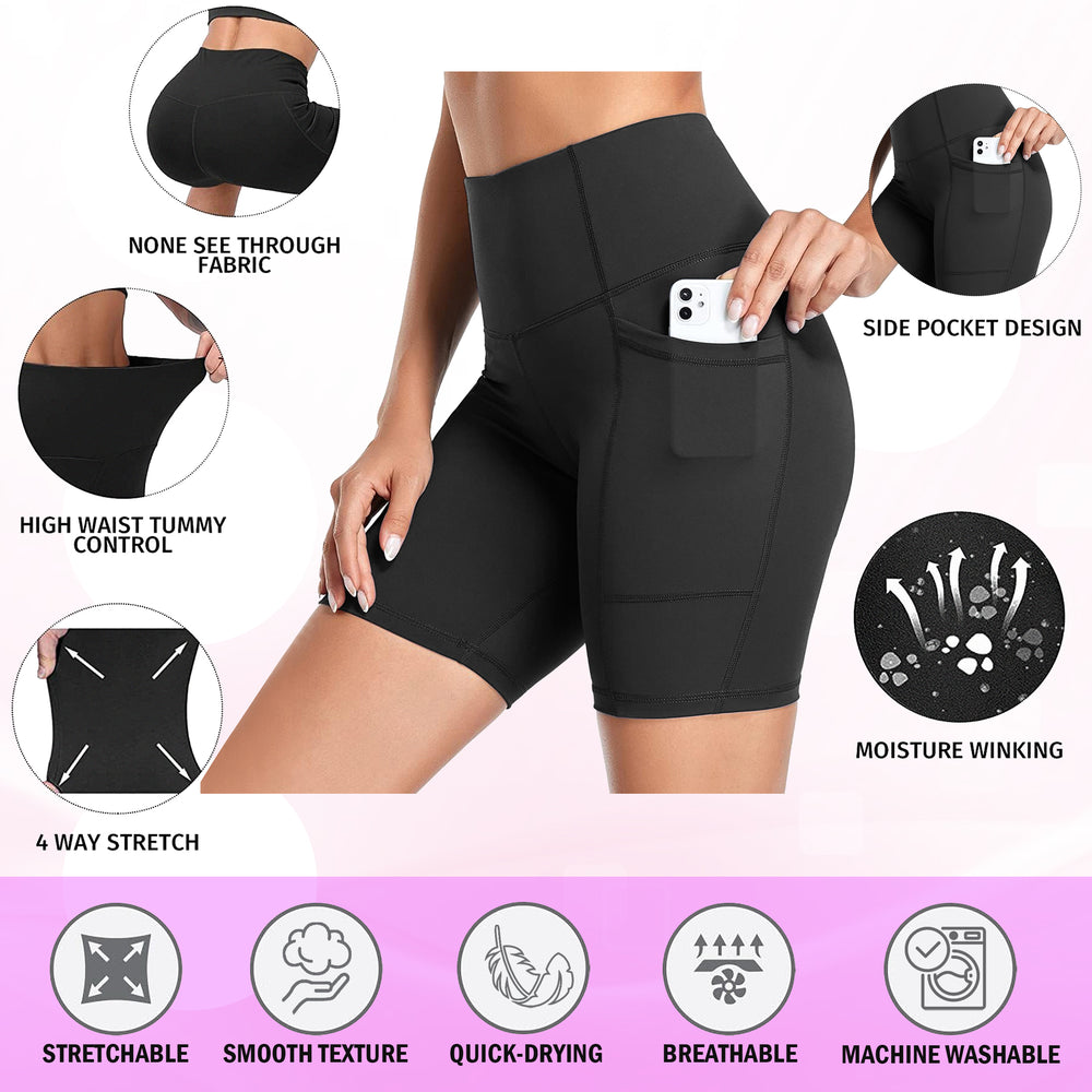 2-Pack Womens High Waisted Training Compression Shorts with Pocket Moisture Wicking Tummy Control  Active Summer Wear Image 2