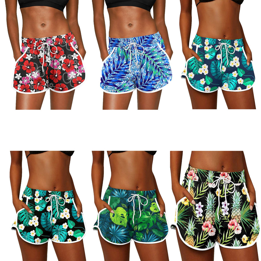 2-Pack Womens Floral Printed Shorts Elastic Waist Drawstring Summer Lounge wear Pants Casual Dolphin Shorts with Pockets Image 1