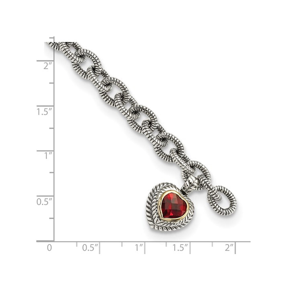 Sterling Silver Natural Garnet Heart Link Bracelet 1.65 Carats (ctw) Image 4