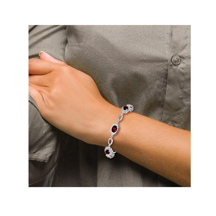 Sterling Silver Natural Garnet Link Bracelet 4.75 Carats (ctw) Image 4
