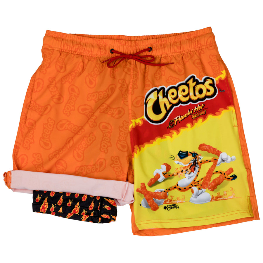 Flaming Hot Cheetos Bag 6" Inseam Lined Swim Trunks Image 1