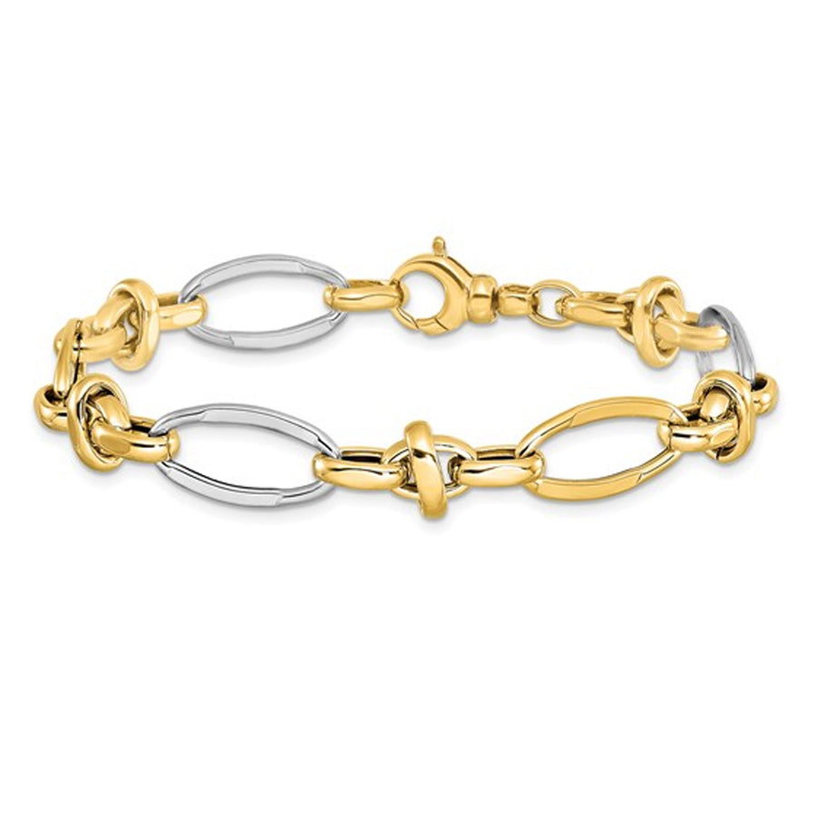 14K White and Yellow Gold Polished Link Bracelet (7.75 Inches) Image 1