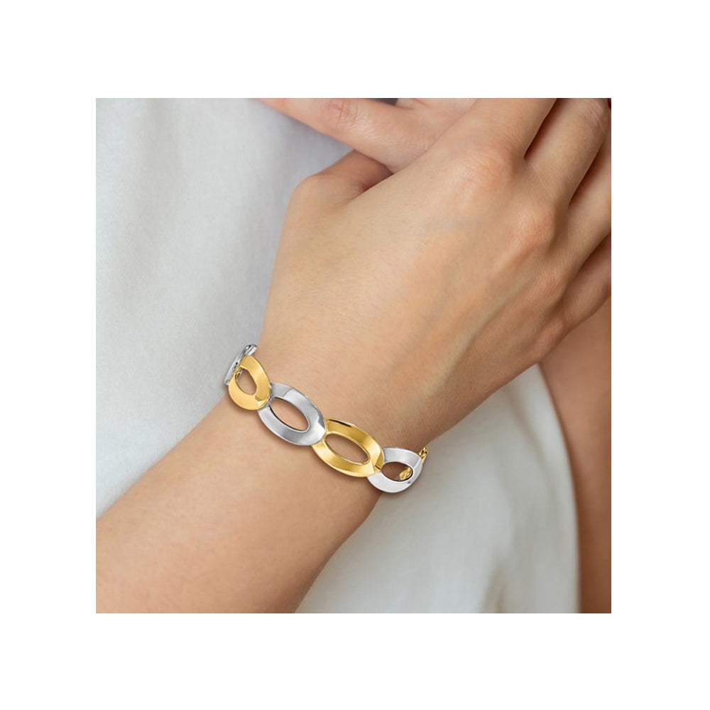 14K White and Yellow Gold Polished Cuff Bangle Bracelet Image 3