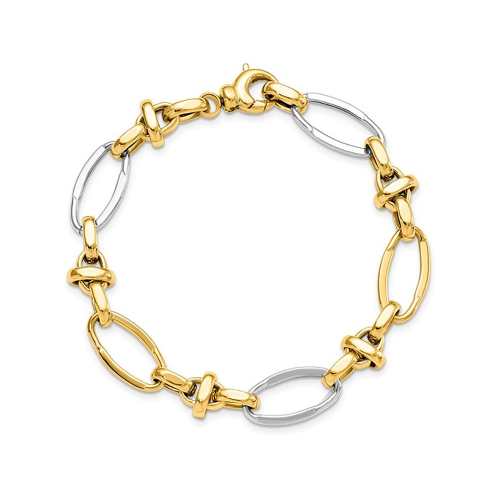 14K White and Yellow Gold Polished Link Bracelet (7.75 Inches) Image 4