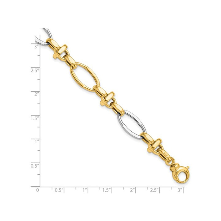 14K White and Yellow Gold Polished Link Bracelet (7.75 Inches) Image 4