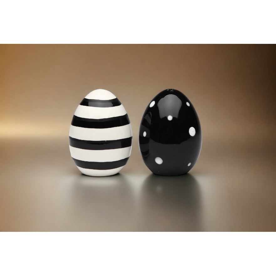 Ceramic Striped and Dotted Black and White Easter Eggs Salt and Pepper ShakersKitchen DcorSpring Dcor Image 3