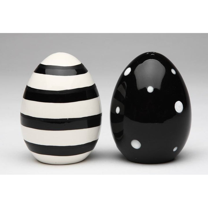 Ceramic Striped and Dotted Black and White Easter Eggs Salt and Pepper ShakersKitchen DcorSpring Dcor Image 4