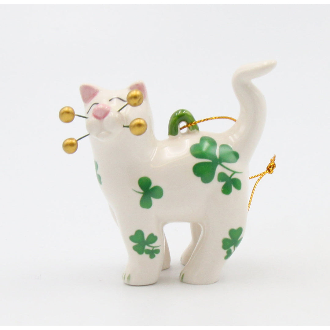 Ceramic Shamrock Cat OrnamentHome DcorKitchen DcorIrish Saint Patricks Day Dcor Image 4