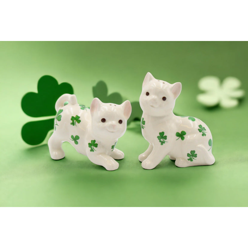 Ceramic Cats with Shamrock Design Salt and Pepper ShakersHome DcorMomKitchen DcorIrish Saint Patricks Day Dcor Image 1