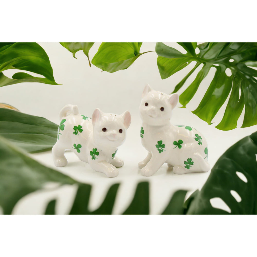 Ceramic Cats with Shamrock Design Salt and Pepper ShakersHome DcorMomKitchen DcorIrish Saint Patricks Day Dcor Image 2