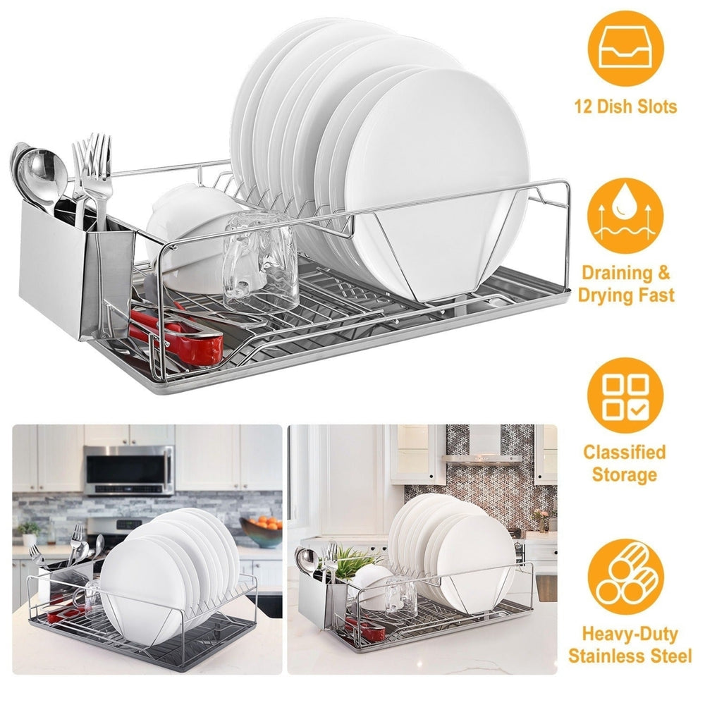 Dish Drying Rack Stainless Steel Dish Rack with Drainboard Cutlery Holder Kitchen Dish Organizer Image 2