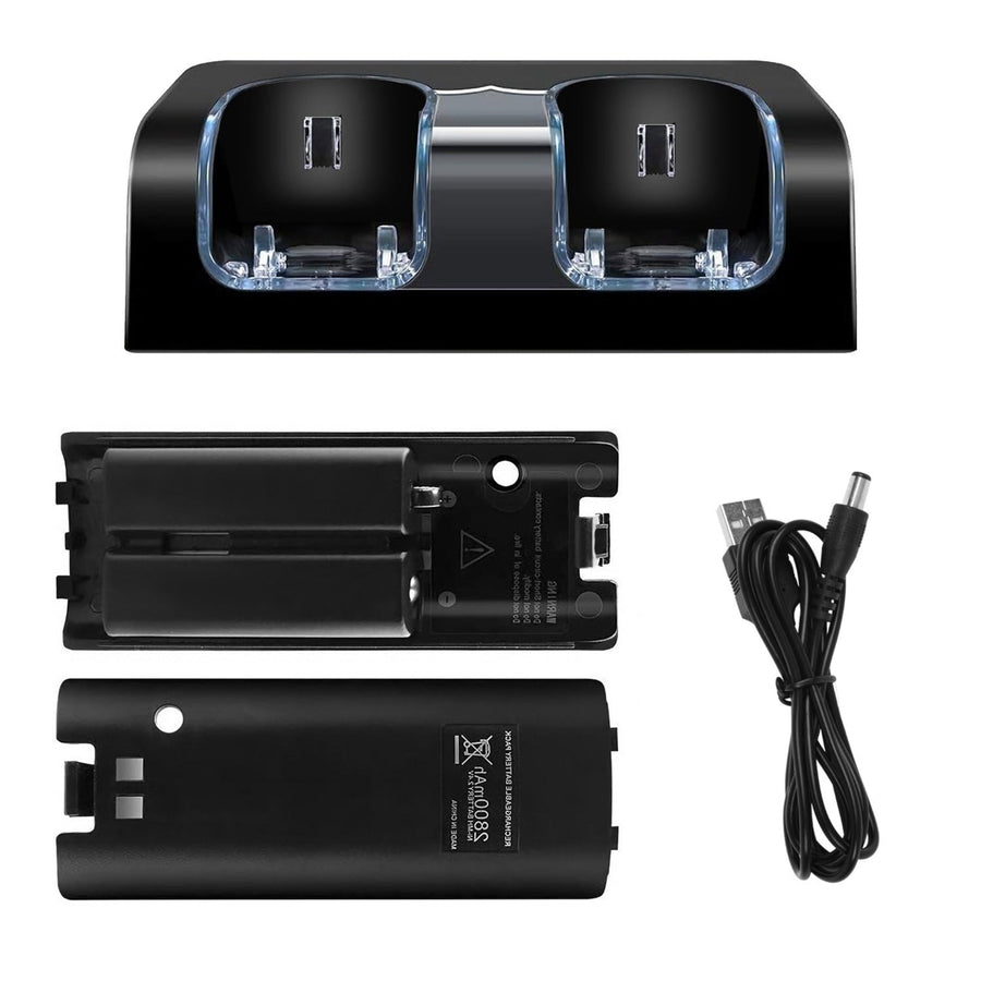 For Wii Remote Controller Charger Dual Charge Dock with Two 2800mAh Rechargeable Batteries Image 1