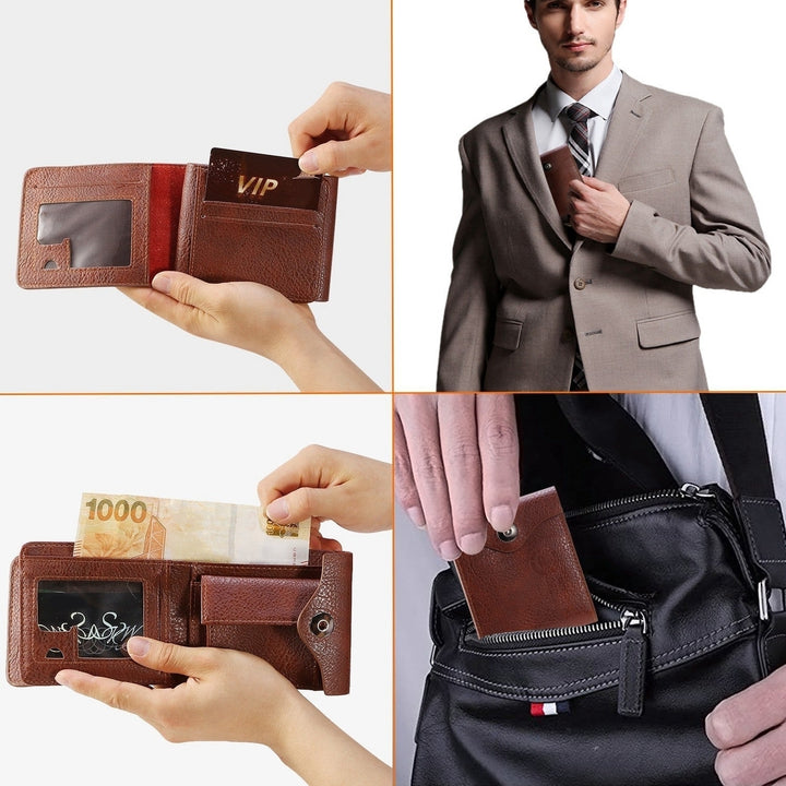 Mens Wallet PU Leather Bifold Purse Slim RFID Blocking Card Holder Cases with 2 ID Window Coin Pocket Image 7