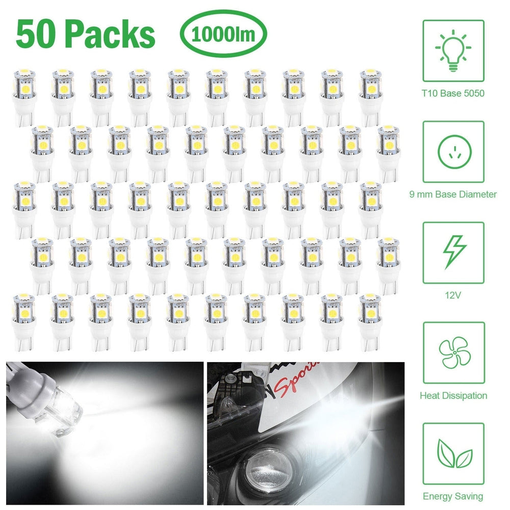 50Pcs Kit LED Car Light Bulbs 1000lm T10 Base 5050 6000K White Auto Lamps Replacement Image 2