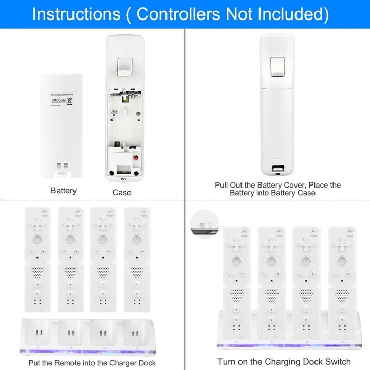 4 Remotes Charging Dock Game Controller Charger 2800mAh Rechargeable Battery Charging Stations Image 10