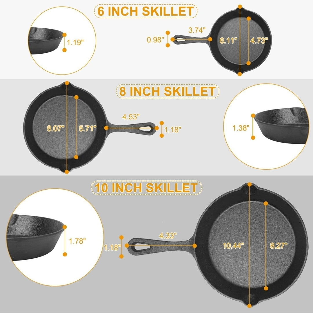 3Pcs Pre Seasoned Cast Iron Skillet Set 6 8 10in Non Stick Oven Safe Cookware Heat Resistant Frying Pan Image 6
